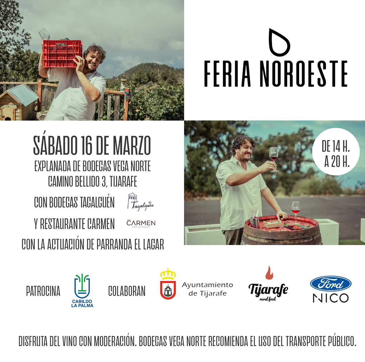Este Sábado 16 de marzo nos vamos de Feria al Noroeste con Vinos Tagalguén, Restaurante Carmen y la actuación musical de la Parranda El Lagar